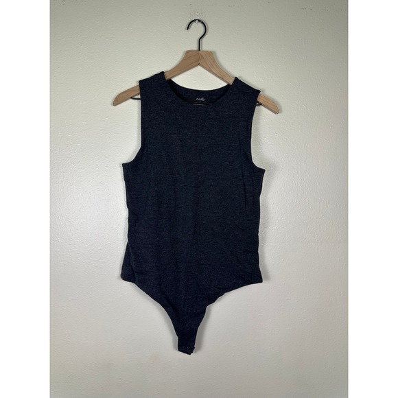 nuuds Tops - NUUDS High Neck Clean Girl Soft Bodysuit Women L Charcoal Grey Sleeveless Cotton